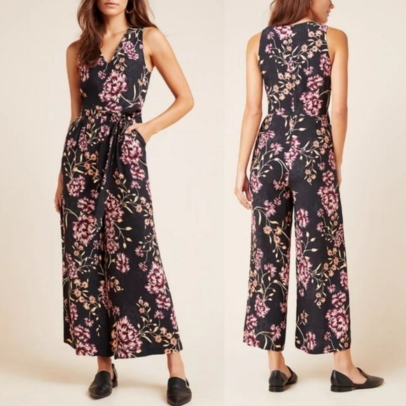 Anthropologie Kachel Floral Wide Leg Tie Wide Leg Jumpsuit - Picture 1 of 8